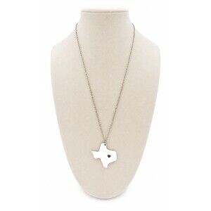 Silver Texas Pendant Necklace Stainless Steel Heart Cutout Lone Star State NEW